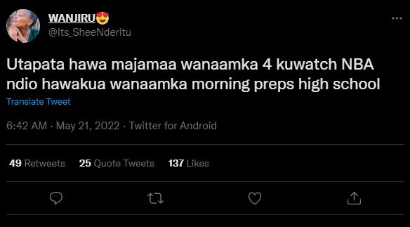 Waniru its_sheenderitu utapata hawa majamaa wanaamka 4 kuwatch nba ndio hawakua
