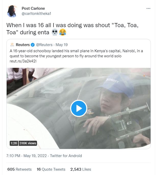 Post carlone carltonkithekal when was 16 all was doing was shout 'toa, toa, toa