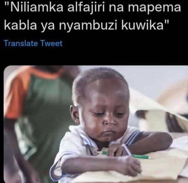 Niliamka alfajiri na mapema kabla ya nyambuzi kuwika translate tweet