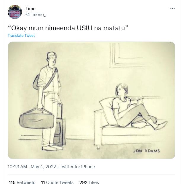 Limo limorio _ okay mum nimeenda usiu na matatu translate tweet jon adams 10.23