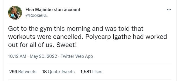 Elsa majimbo stan account rookieke got to the gym this morning and was told that