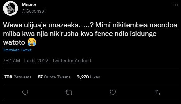 Masao gesonsol wewe ulijuaje unazeeka. ? mimi nikitembea naondoa miiba kwa njia