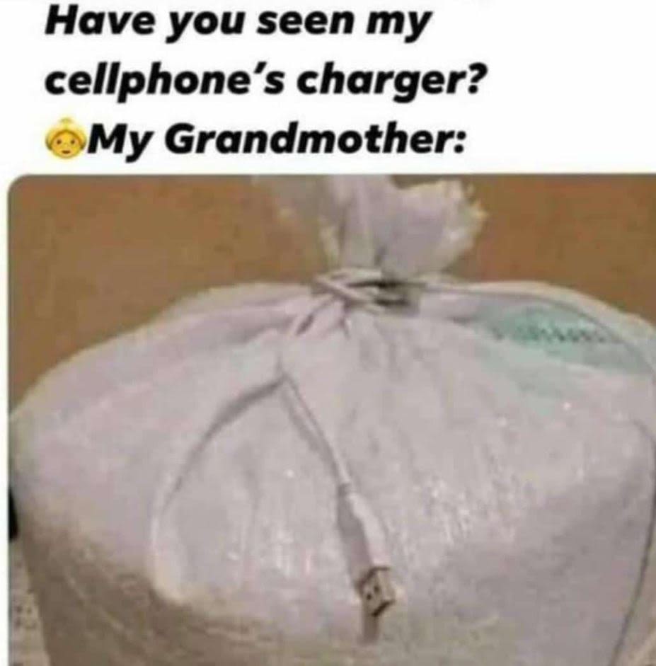 Have you seen my ce ilphone's charger? my grandmother