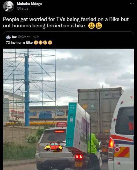 Mubaba mdogo tatua_ people get worried for tvs being ferried on a bike but not h