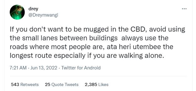 Drey dreymwangi if you don't want to be mugged in the cbd avoid using the small