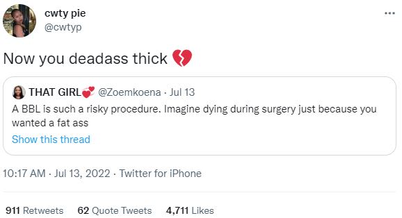 Cwty pie cwtyp now you deadass thick that girl zoemkoena jul 13 4 bblis such a r