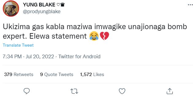 Yung blake prodyungblake ukizima gas kabla maziwa imwagike unajionaga bomb exper