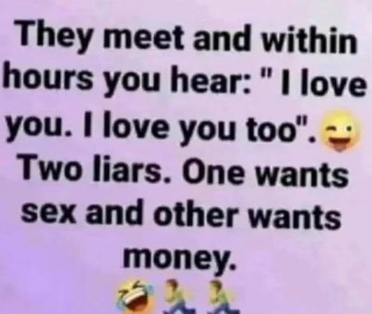 They meet and within hours you hear 0 i love you. love you too two liars. one wa