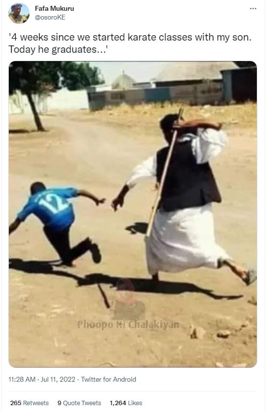 Fafa mukuru osoroke '4 weeks since we started karate classes with my son today h