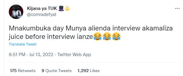 Kijana ya tuk comradefyat mnakumbuka day munya alienda interview akamaliza juice
