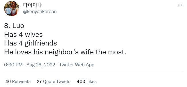 Ctolotyt kenyankorean 8. luo has 4 wives has 4 girlfriends he loves his neighbor