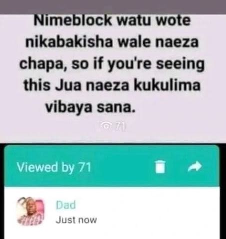 Nimeblock watu wote nikabakisha wale naeza chapa, so if you're seeing this jua n