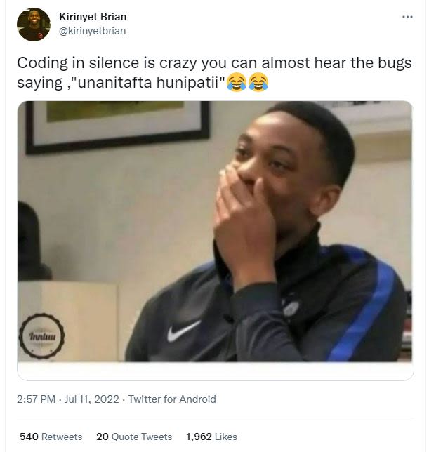 Kirinyet brian kirinyetbrian coding in silence is crazy you can almost hear the