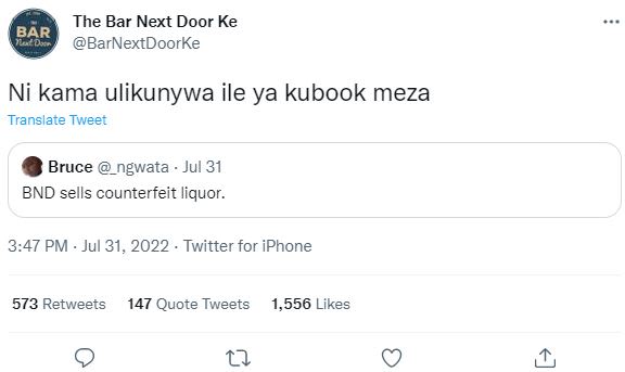 The bar next door ke bar barnextdoorke ni kama ulikunywa ile ya kubook meza tran