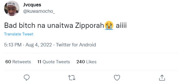 Jvcques kuwamocho bad bitch na unaitwa zipporah aiiii translate tweet 513 pm aug