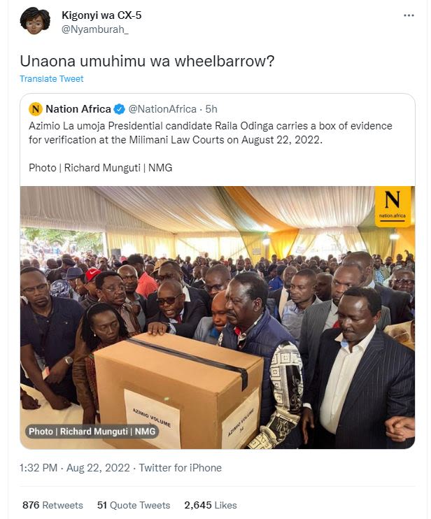 Kigonyi wa cx5 nyamburah _ unaona umuhimu wa wheelbarrow? translate tweer nation