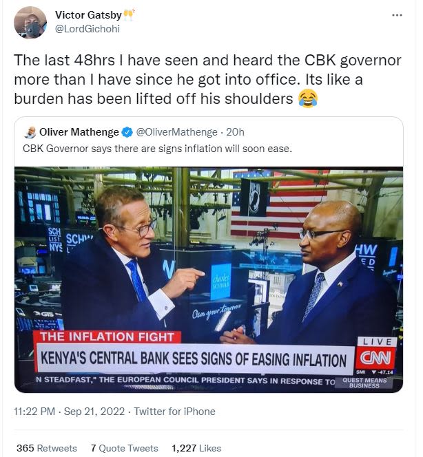 Victor gatsby lordgichohi the last 48hrs have seen and heard the cbk governor mo