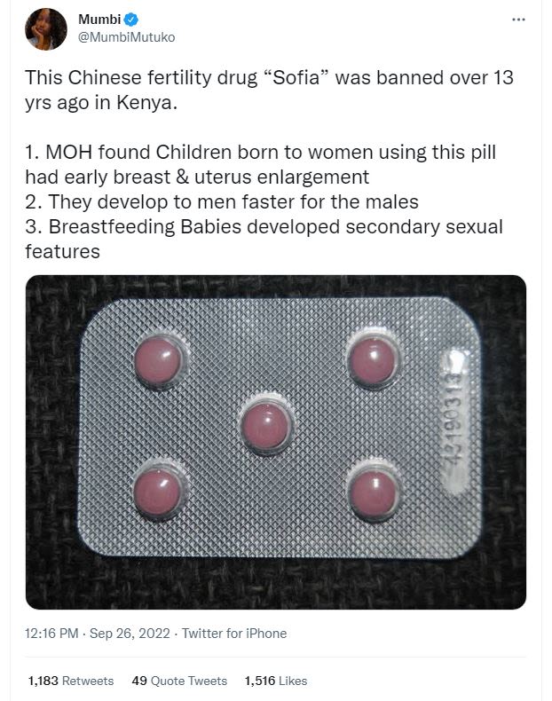 Mumbi mumbimutuko this chinese fertility drug sofia was banned over 13 yrs ago i