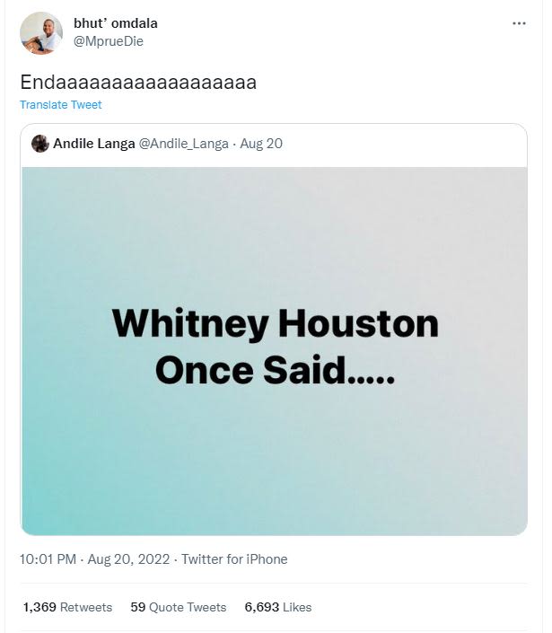 Bhut' omdala mpruedie endaaaaaaaaaaaaaaaaaa translate tweet andile langa andile_
