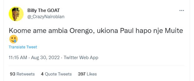 Billy the goat crazynairobian koome ame ambia orengo, ukiona paul hapo nje muite