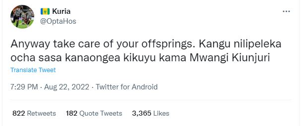 Kuria optahos anyway take care of your offsprings. kangu nilipeleka ocha sasa ka