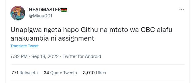 Headmaster mkuuoo1 unapigwa ngeta hapo githu na mtoto wa cbc alafu anakuambia ni