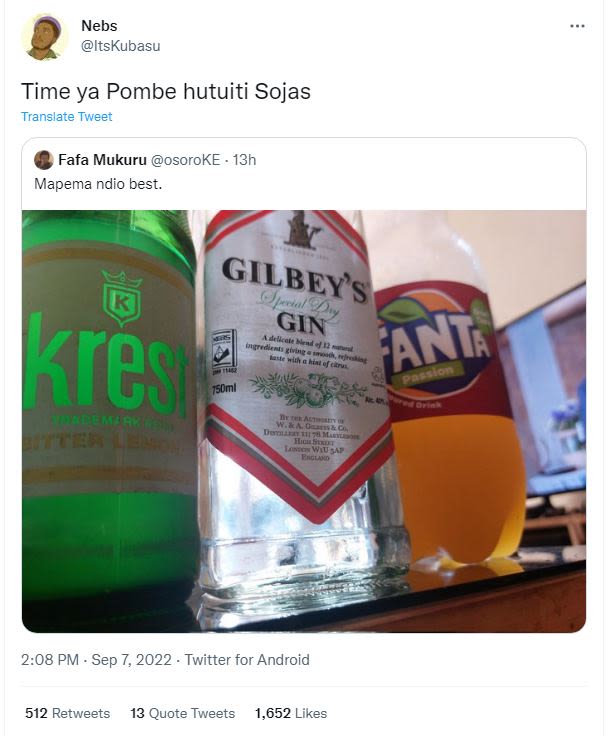Nebs itskubasu time ya pombe hutuiti sojas translate tweet fafa mukuru osoroke .