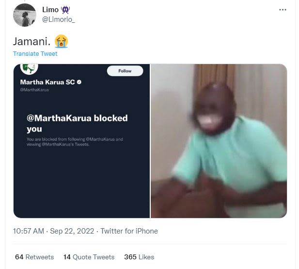 Limo '0' limorio _ jamani. translate tweer follow martha karua sc 0 omarthakar2