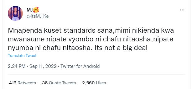 Mj itsmj_ke mnapenda kuset standards sana,mimi nikienda kwa mwanaume nipate vyom