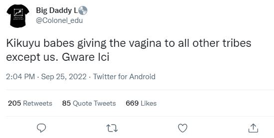 Big daddy lq colonel_edu kikuyu babes giving the vagina to all other tribes exce