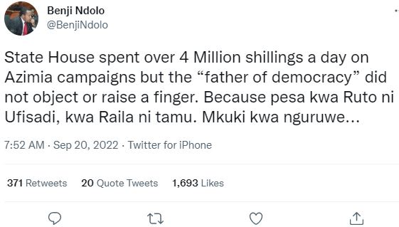 Benji ndolo benjindolo state house spent over 4 million shillings a day on azimi