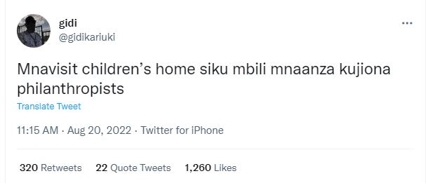 Gidi gidikariuki mnavisit children's home siku mbili mnaanza kujiona philanthrop