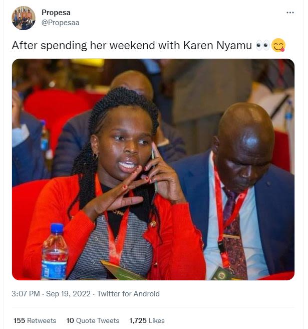 Propesa propesaa after spending her weekend with karen nyamu 3.07 pm . sep 19, t