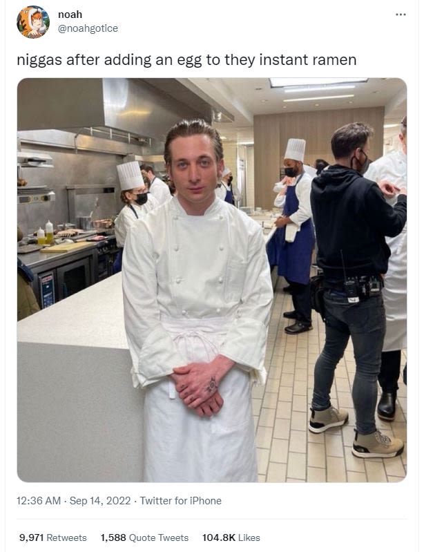 Noah noahgotice niggas after adding an egg to they instant ramen 12.36 am . sep