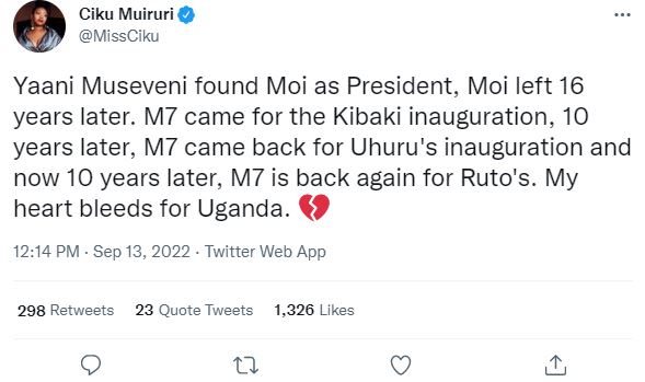 Ciku muiruri missciku yaani museveni found moi as president, moi left 16 years l