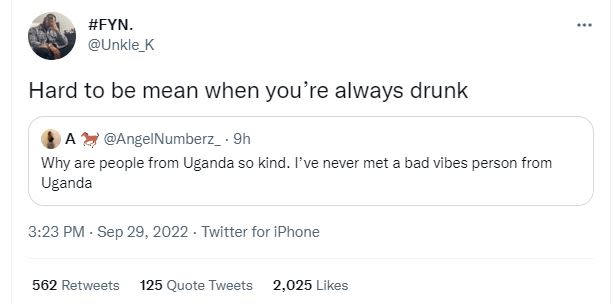 Fyn. unkle_k hard to be mean when you're always drunk angelnumberz 9h why are pe