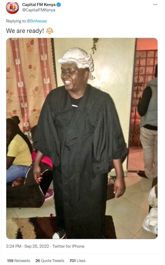 Capital fm kenya capitalfmkenya replying to siralexas we are ready! 2.24 pm sep