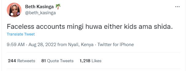 Beth kasinga beth_kasinga faceless accounts mingi huwa either kids ama shida . t
