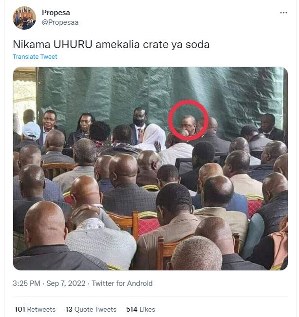 Propesa propesaa nikama uhuru amekalia crate ya soda translate tweet 3.25 pm . s