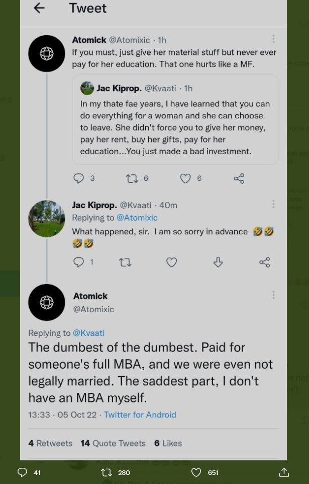 Tweet atomlck atomixic ih if you must just give her material stuff but never eve