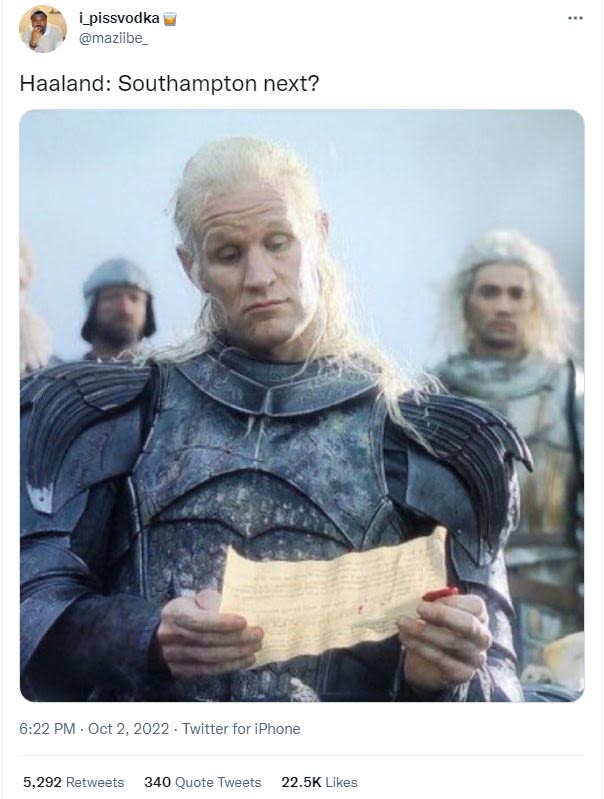 I_pissvodka maziibe haaland southampton next? 6.22 pm . oct 2, twitter for iphon