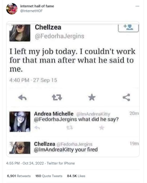 Internet hall of fame internethof chellzea fedorhajergins fleft my job today. i