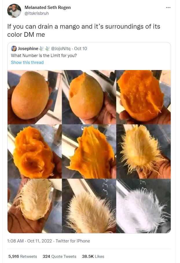 Melanated seth rogen itskrisbruh if you can drain a mango and its surroundings o