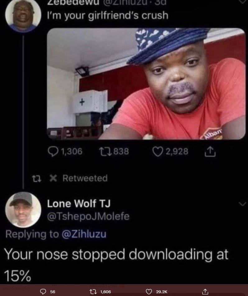 Leneaewucculu o im your girlfriend's crush 0 2,928 9 retweeted lone wolf tj tshe