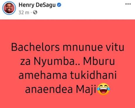 Henry desagu 32 m bachelors mnunue vitu za nyumba.. mburu amehama tukidhani anae