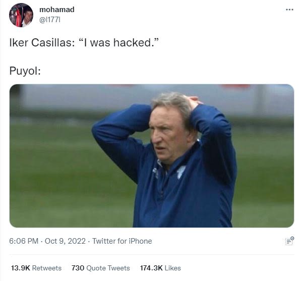 Mohamad iker casillas was hacked puyol 606 pm oct 9, twitter for iphone 13.9k re