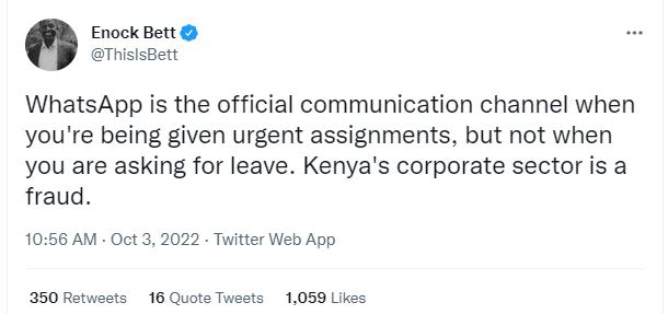 Enock bett thislsbett whatsapp is the official communication channel when you're