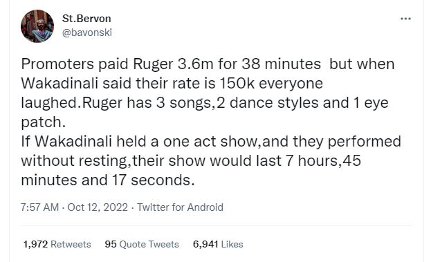 St. bervon bavonski promoters paid ruger 3.6m for 38 minutes but when wakadinali