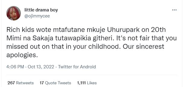 Little drama boy ojimmycee rich kids wote mtafutane mkuje uhurupark on 2oth mimi