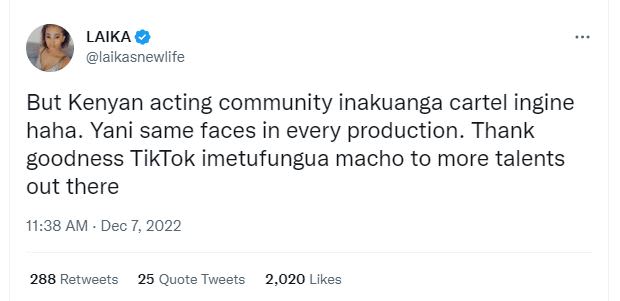 Laika laikasnewlife but kenyan acting community inakuanga cartel ingine haha yan